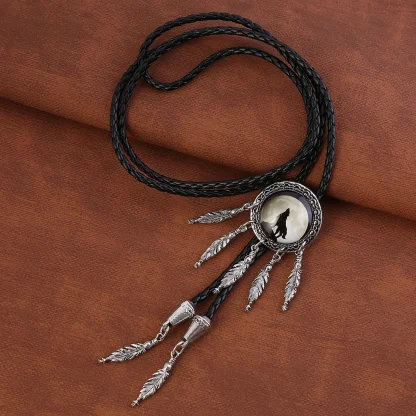 Dream Catcher Bolo Tie with Wolf Silhouette - Image 9