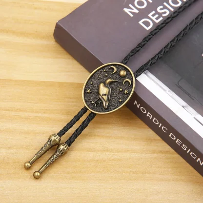 Retro Oval Bolo Tie with Bird Emboss - Image 4