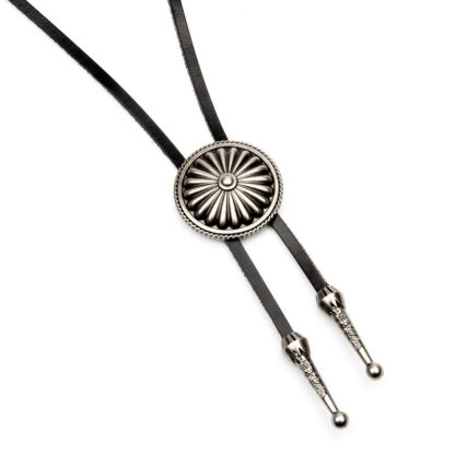 Simple Embossed Floral Round Bolo Tie