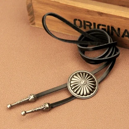 Simple Embossed Floral Round Bolo Tie - Image 2